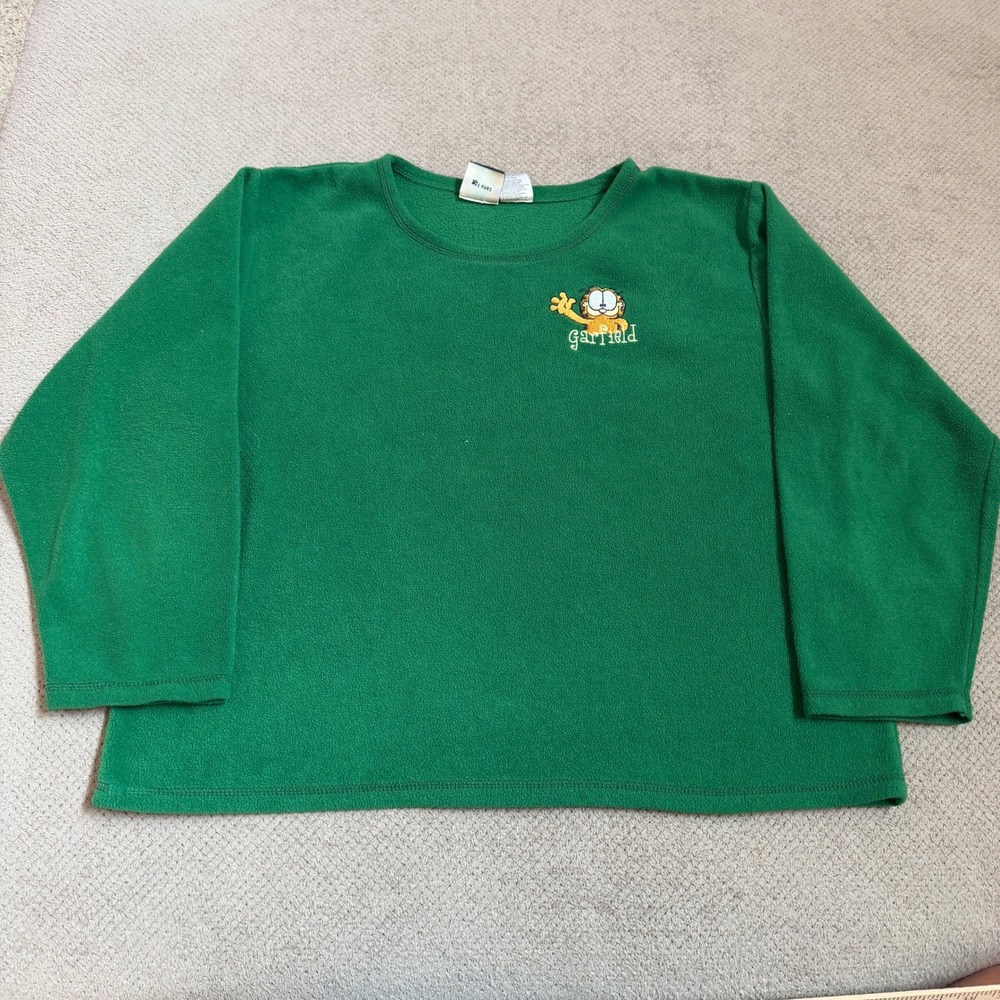 Vintage 2000s Garfield Green Fleece Long Sleeve Pullover Shirt Large